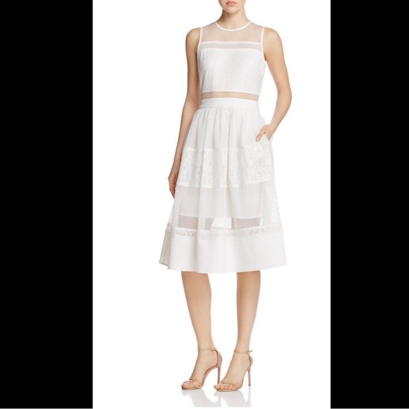 NWT - AQUA White Lace/Sheer Tiered Midi Dress in (S) - Picture 5 of 5